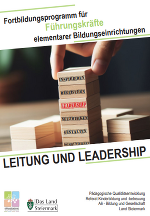 Verschiedene Bausteine auf dem Cover des Fortbildungprogramms Leitung und Leadership 2024.